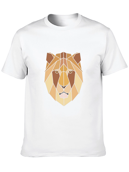 Geometric Lion Graphic Print Black T-Shirt