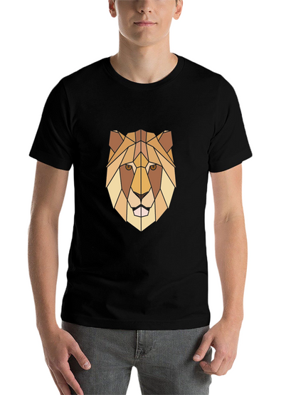 Geometric Lion Graphic Print Black T-Shirt