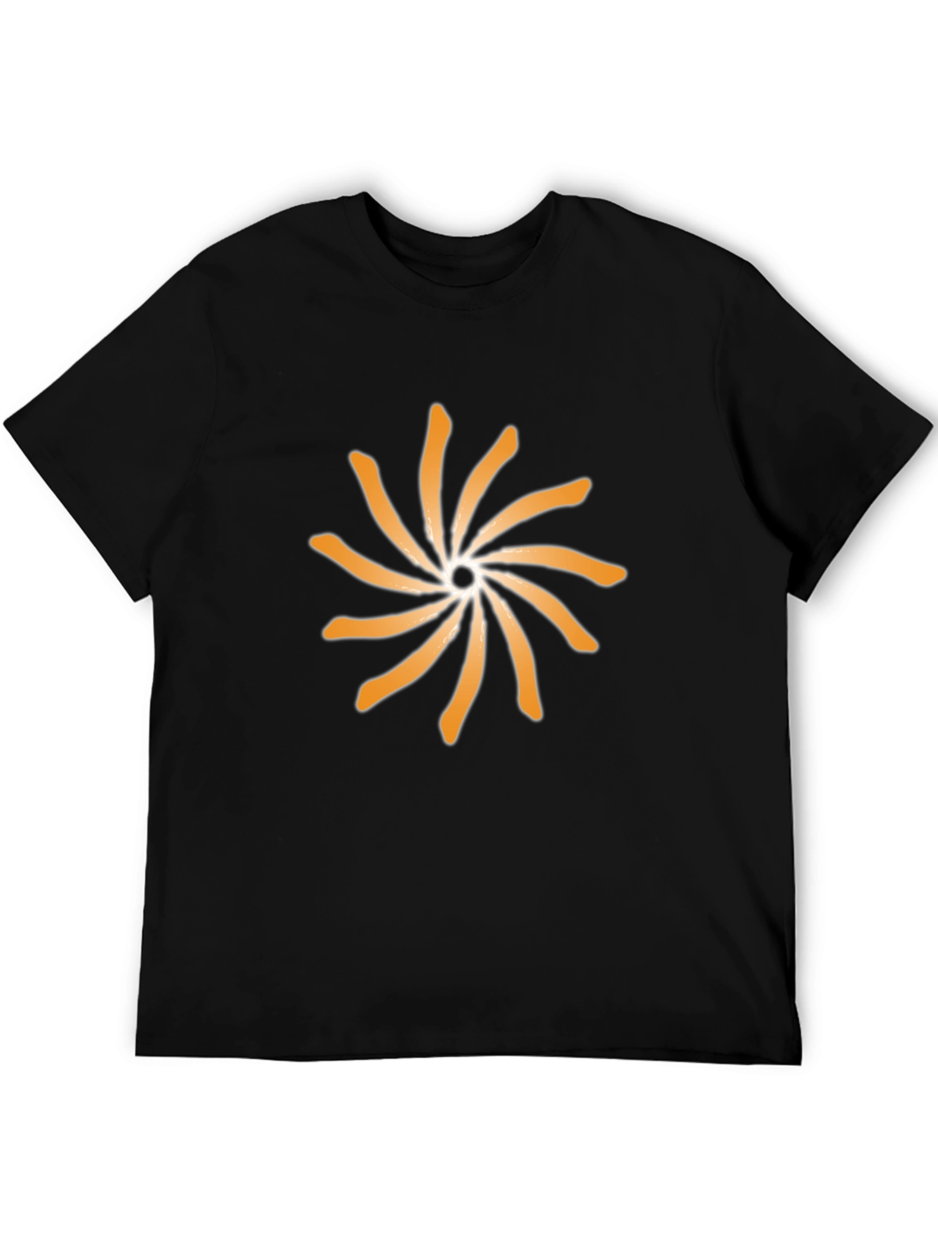 Black T-Shirt with Abstract Orange Sun Design