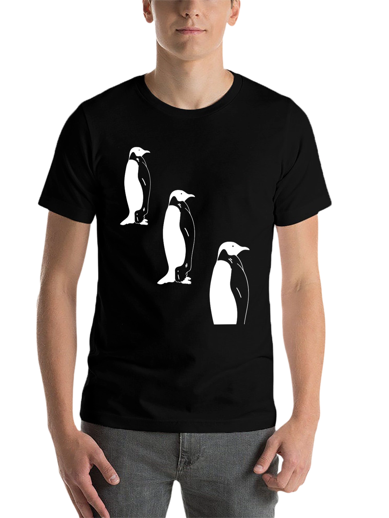 Penguin Trio Graphic Tee - Black Cotton T-Shirt
