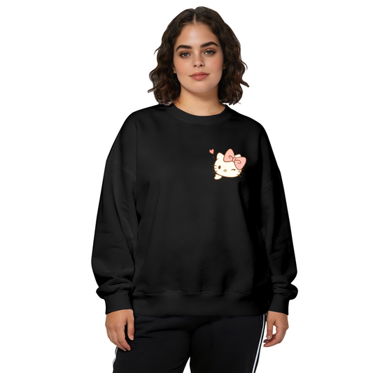 Small Chest Print Wink Hello Kitty Stylish Crewneck Sweatshirt