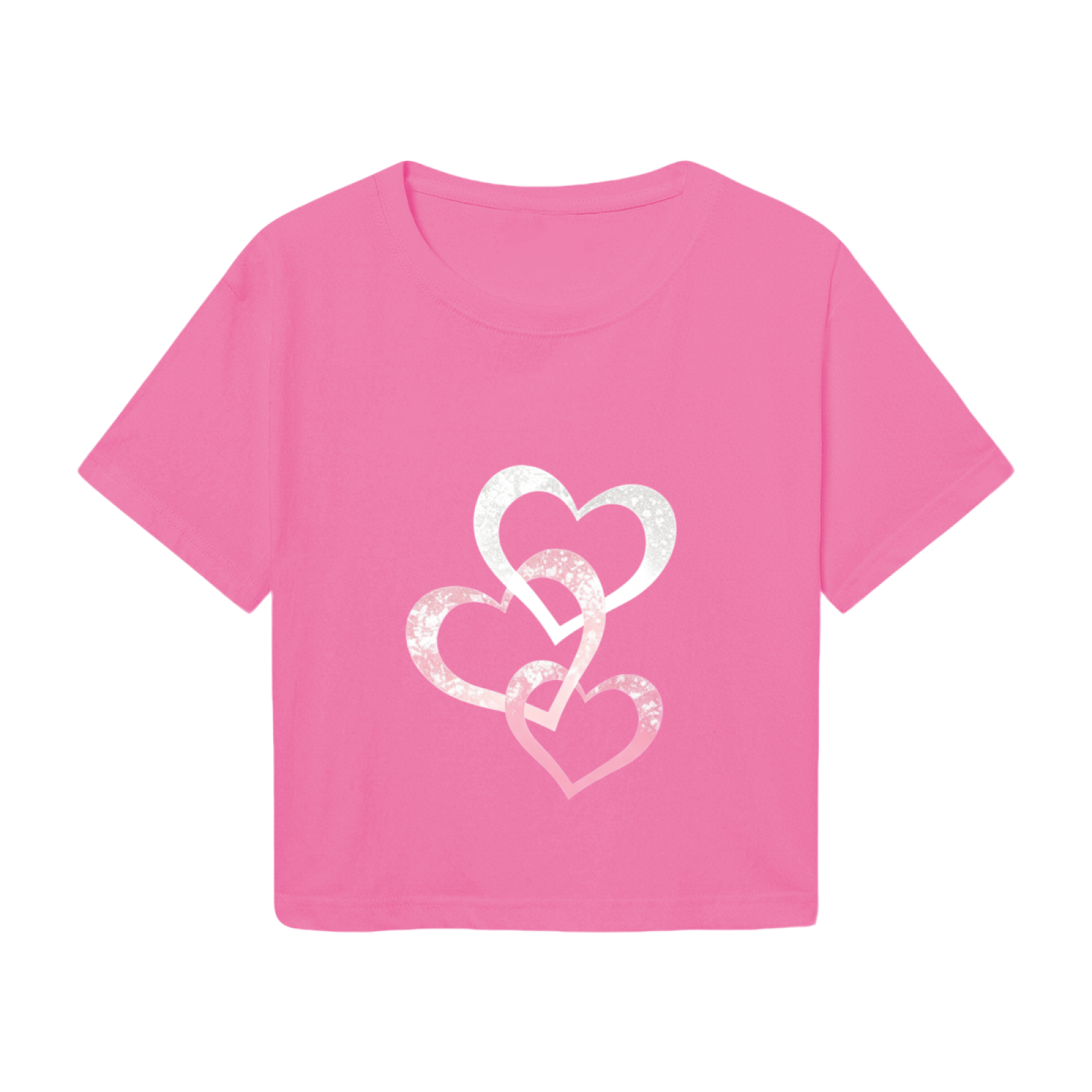 Triple Glitter Intertwined Hearts Pink Coquette Crop Tee