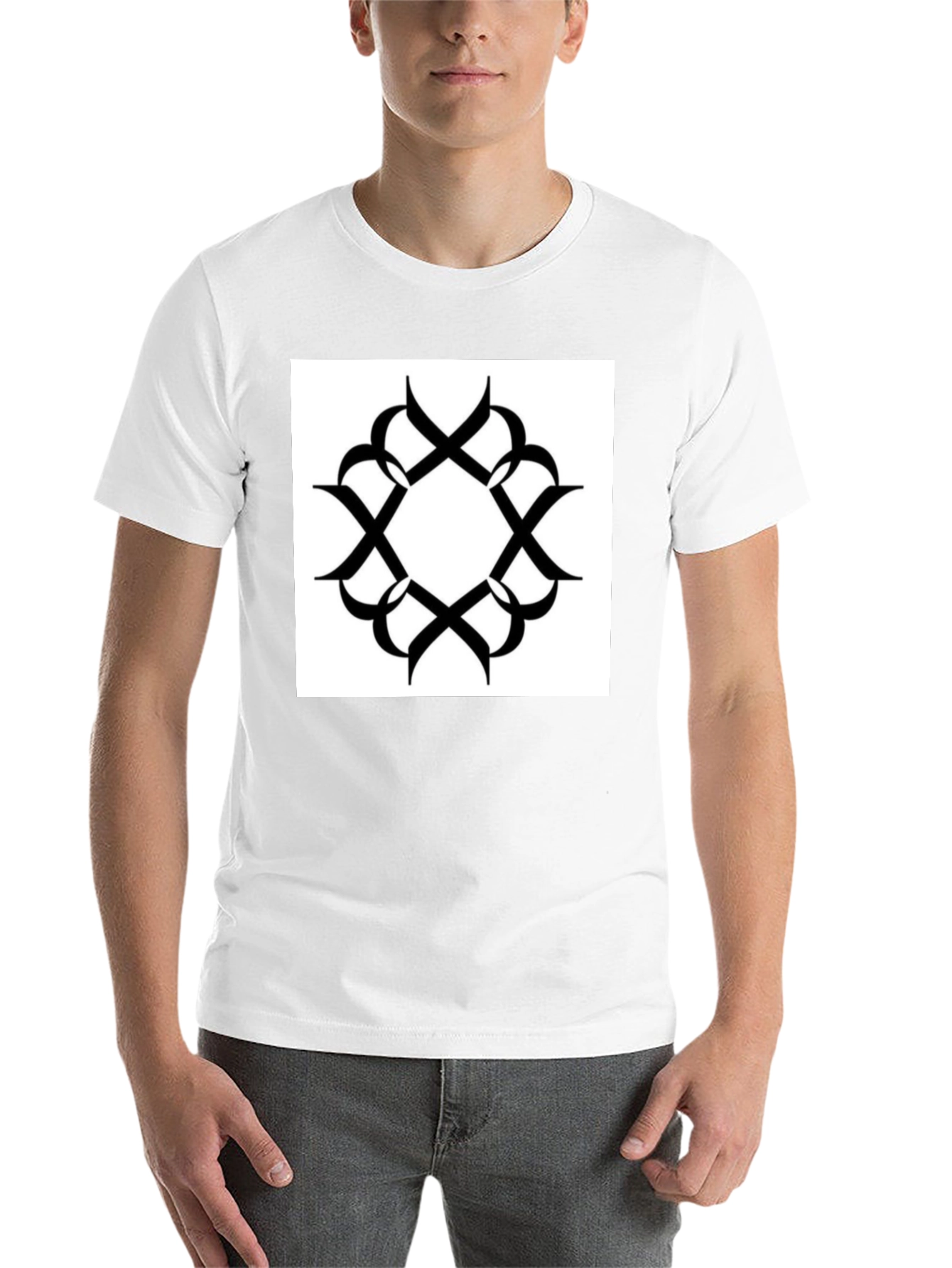 Black T-Shirt with Geometric Print