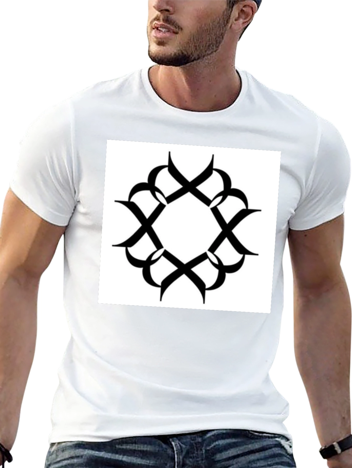 Black T-Shirt with Geometric Print
