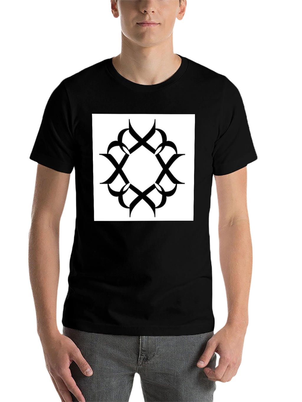 Black T-Shirt with Geometric Print