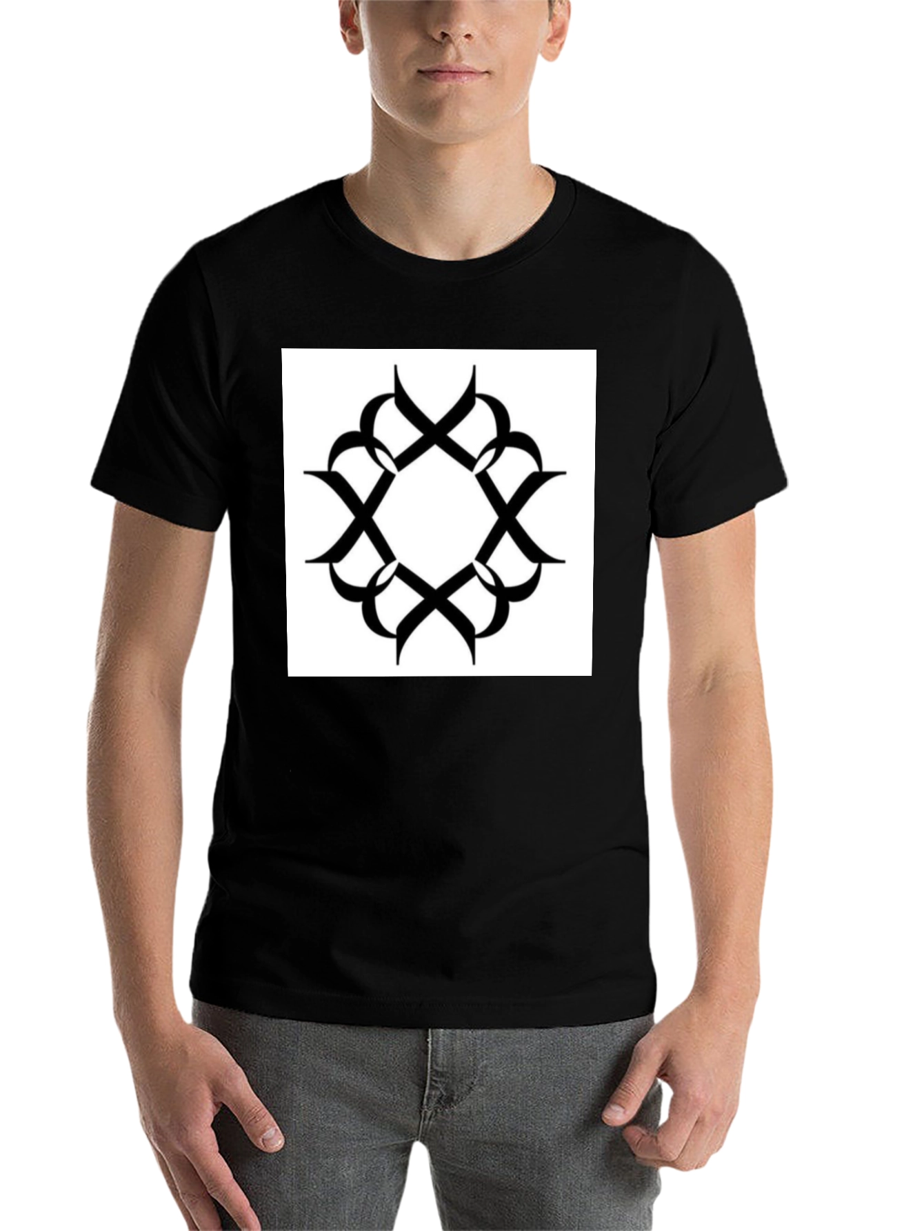 Black T-Shirt with Geometric Print