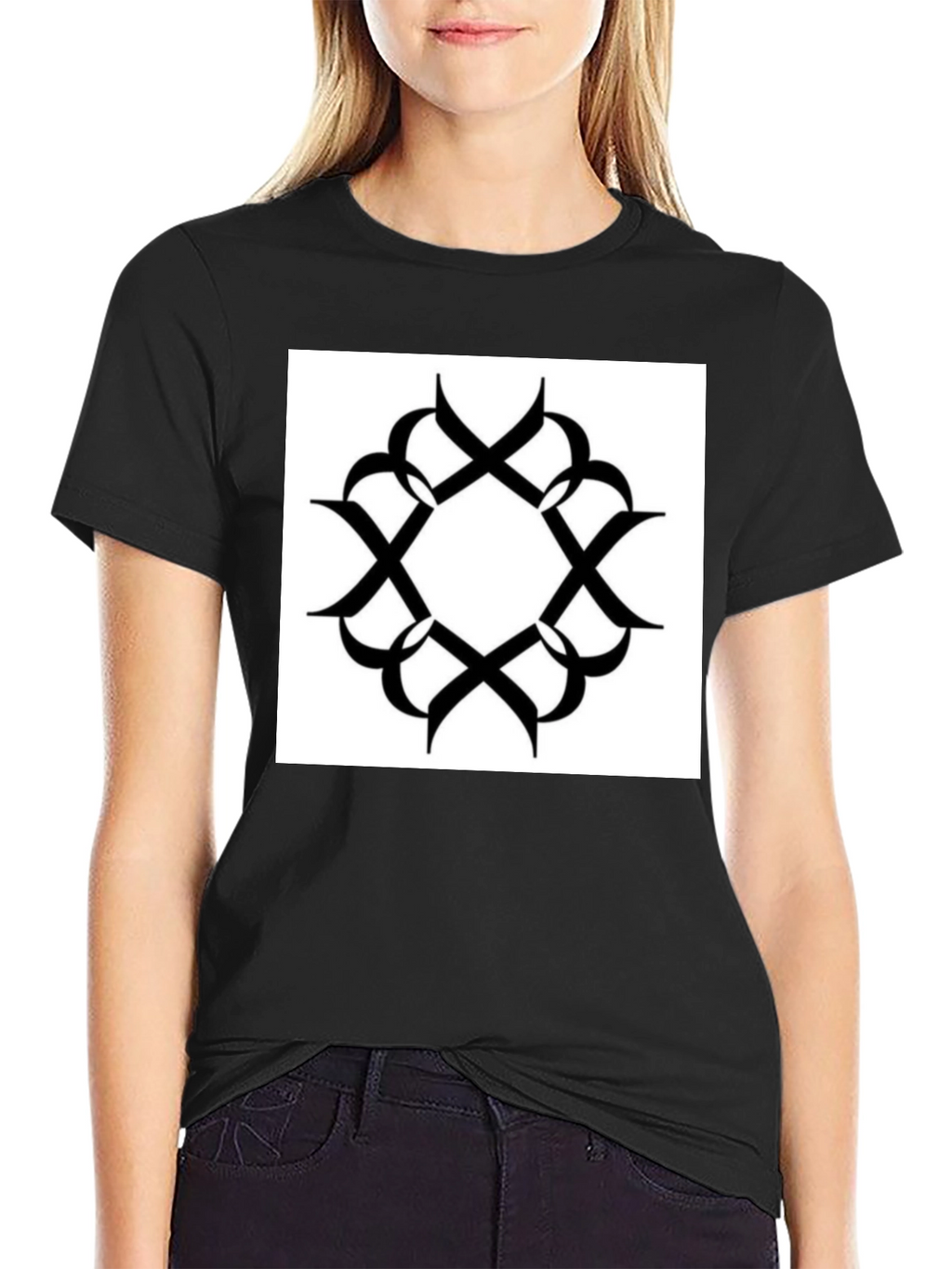 Black T-Shirt with Geometric Print