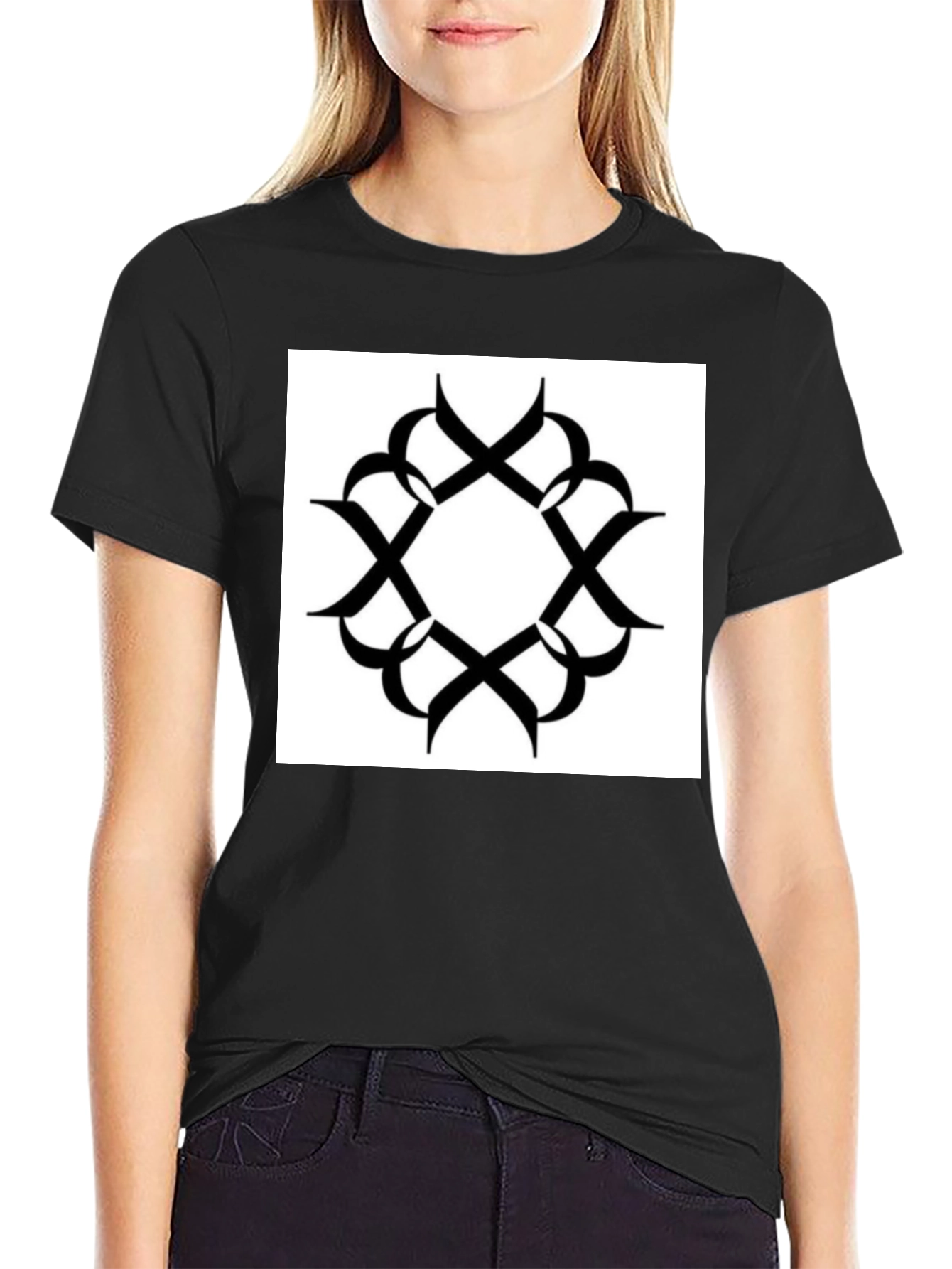 Black T-Shirt with Geometric Print