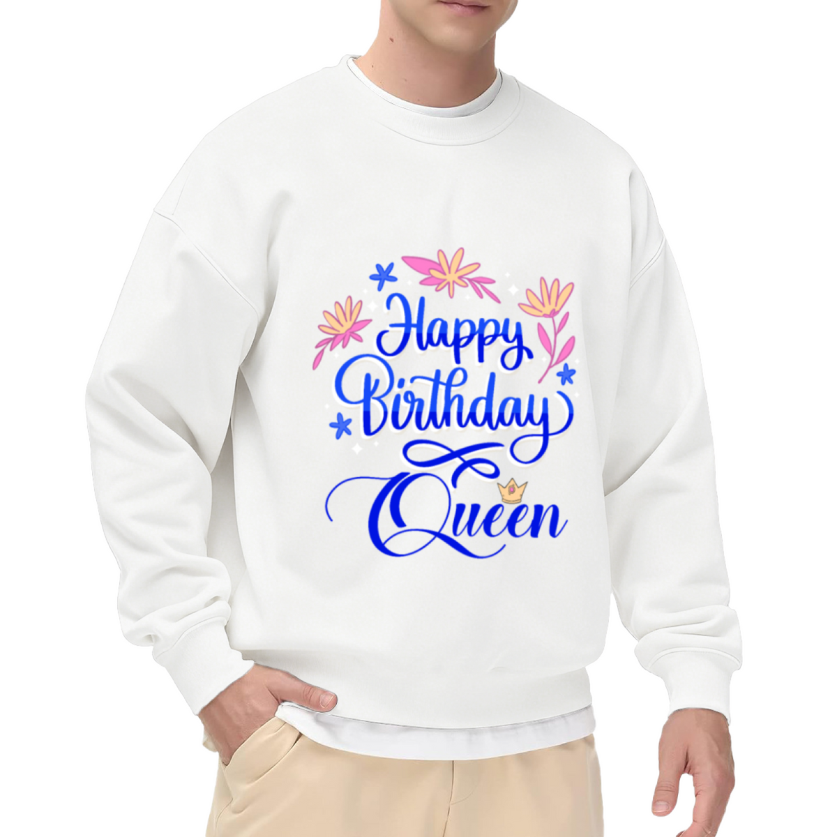 Happy Birthday Queen Sweatshirt | Floral Crown Lettering Graphic Crewneck, Birthday Gift Pullover Top, Queen Birthday Present for Her