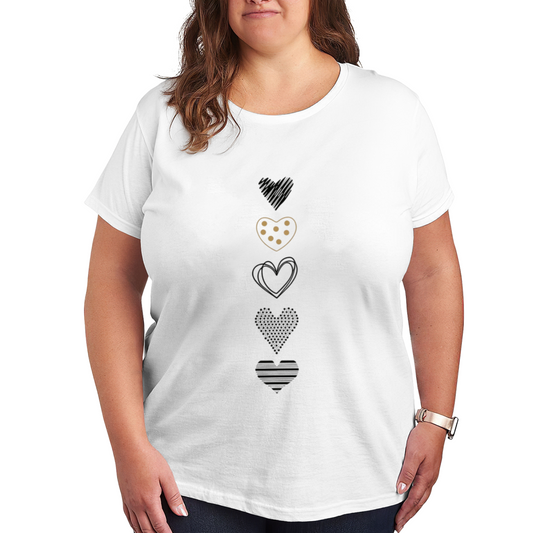Minimal Mixed Pattern Vertical Hearts White Tee