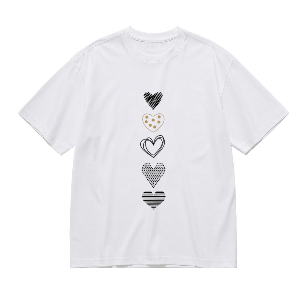Minimal Mixed Pattern Vertical Hearts White Tee
