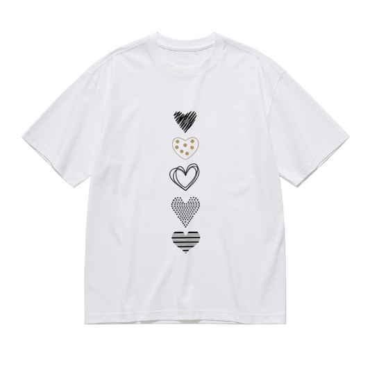 Minimal Mixed Pattern Vertical Hearts White Tee