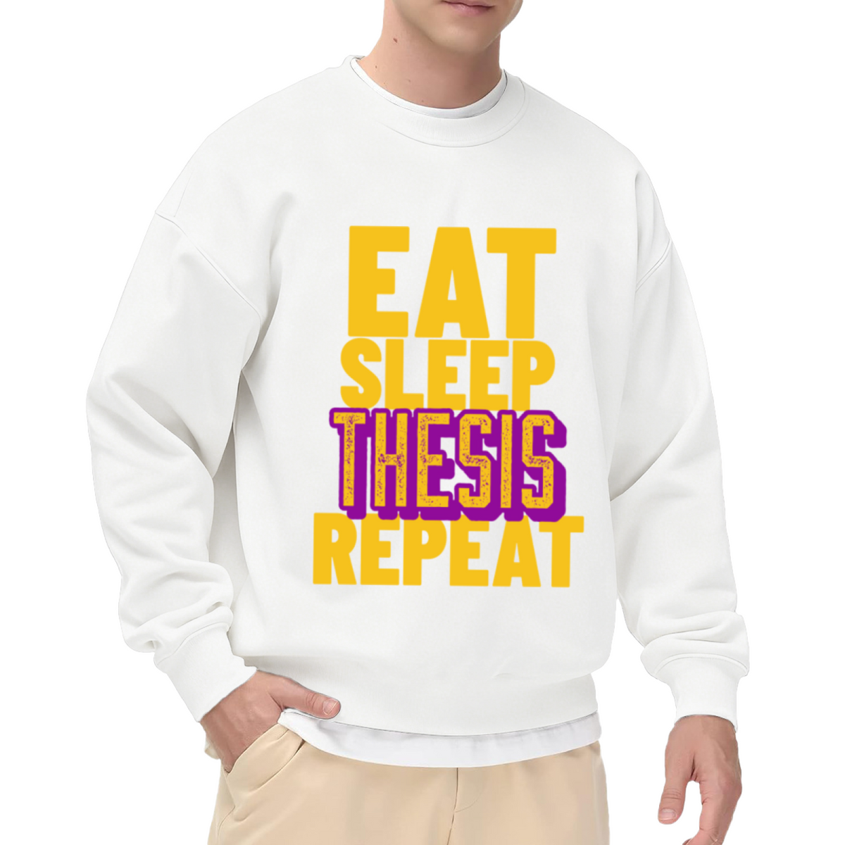 Eat Sleep Thesis Repeat Sweatshirt | Funny Grad Student Graphic Crewneck, Thesis Writing Humor Pullover Top, Graduation Gift for University Students