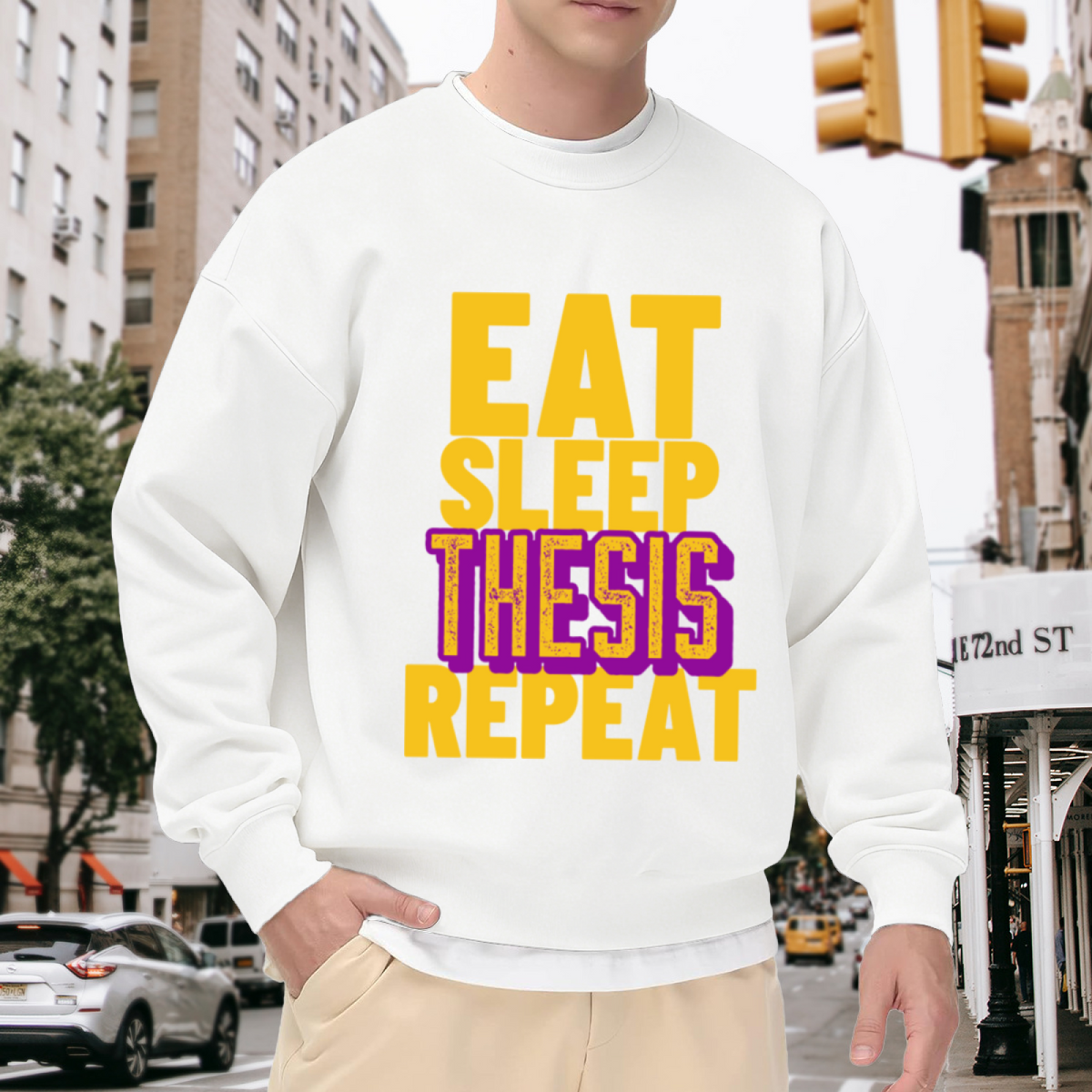 Eat Sleep Thesis Repeat Sweatshirt | Funny Grad Student Graphic Crewneck, Thesis Writing Humor Pullover Top, Graduation Gift for University Students