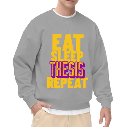 Eat Sleep Thesis Repeat Sweatshirt | Funny Grad Student Graphic Crewneck, Thesis Writing Humor Pullover Top, Graduation Gift for University Students