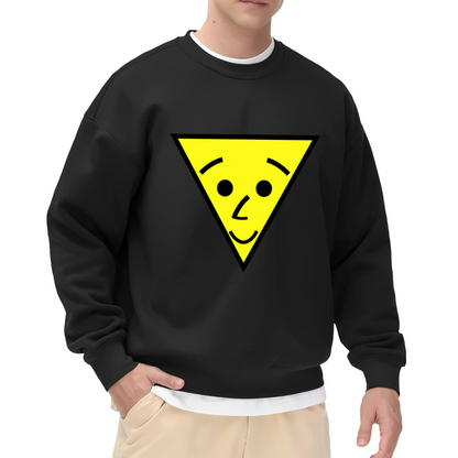 Smiley Yellow Triangle Minimalist Crewneck Sweatshirt | Cute Geometric Face Graphic Pullover, Kawaii Streetwear Top
