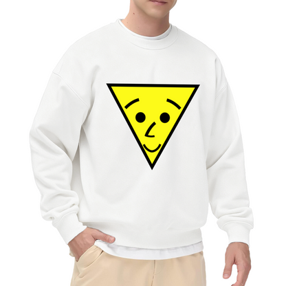 Smiley Yellow Triangle Minimalist Crewneck Sweatshirt | Cute Geometric Face Graphic Pullover, Kawaii Streetwear Top