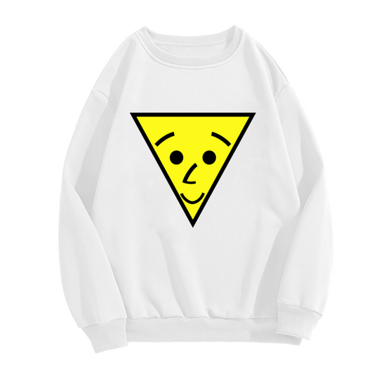 Smiley Yellow Triangle Minimalist Crewneck Sweatshirt | Cute Geometric Face Graphic Pullover, Kawaii Streetwear Top