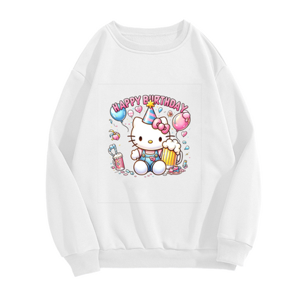 Happy Birthday Hello Kitty Party Theme Print Crewneck Sweatshirt