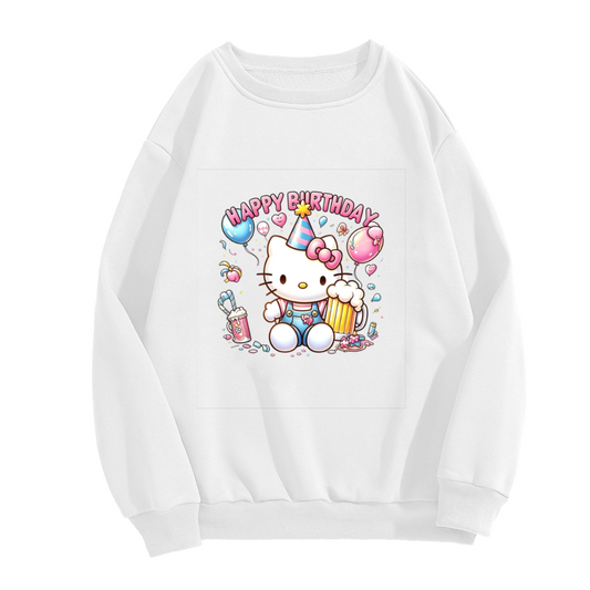 Happy Birthday Hello Kitty Party Theme Print Crewneck Sweatshirt