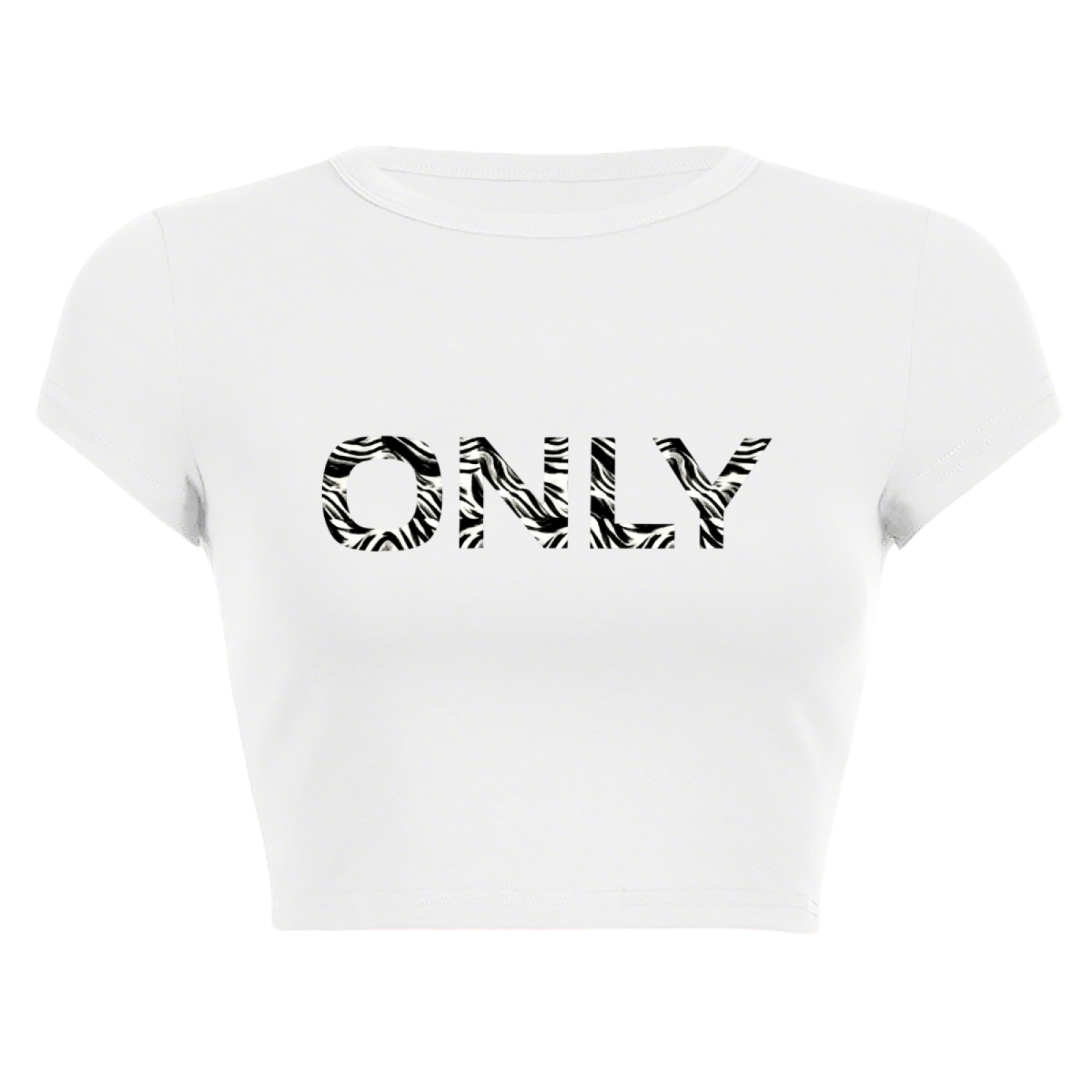 Zebra Print ONLY Letter White Baby Crop Top ¨C Minimal Y2K Slim Fit Tee 7.