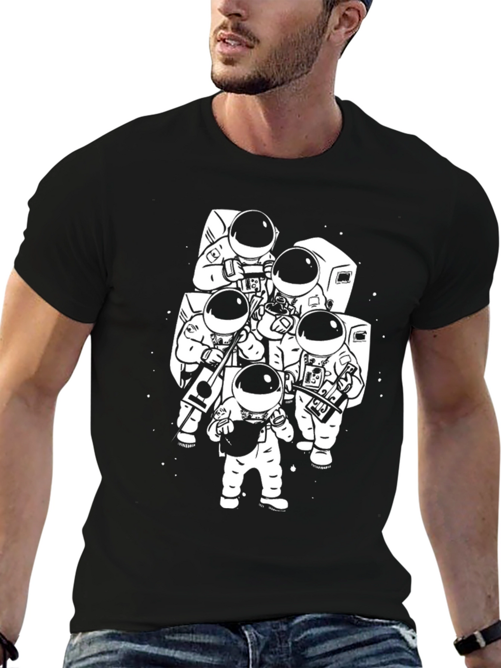 Astronaut Band Graphic T-Shirt - Black Cotton Tee