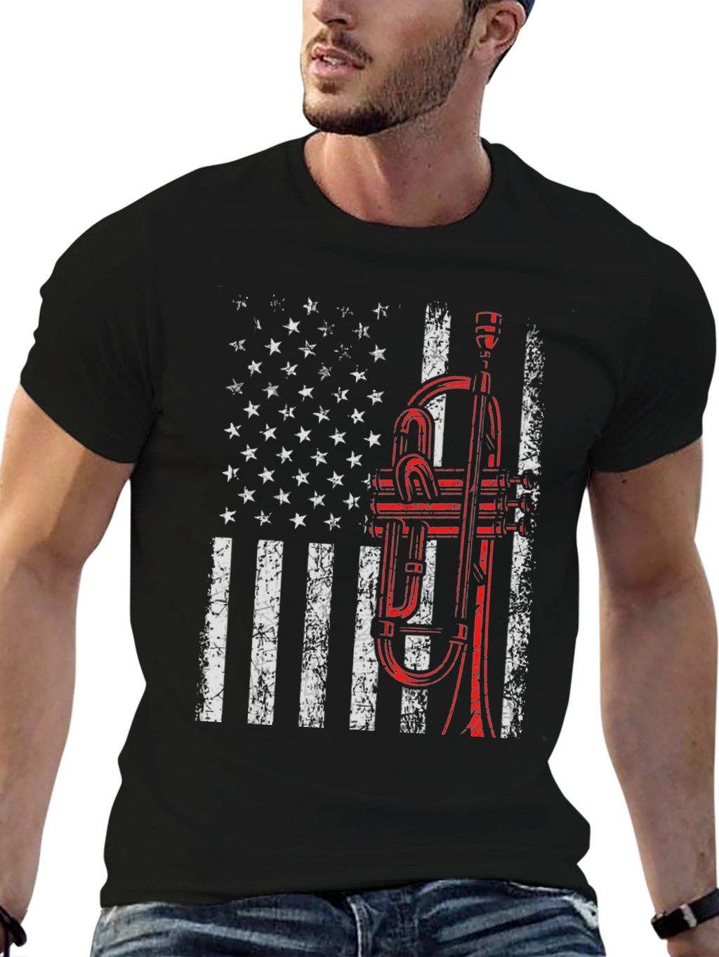 Trumpet American Flag Graphic Tee