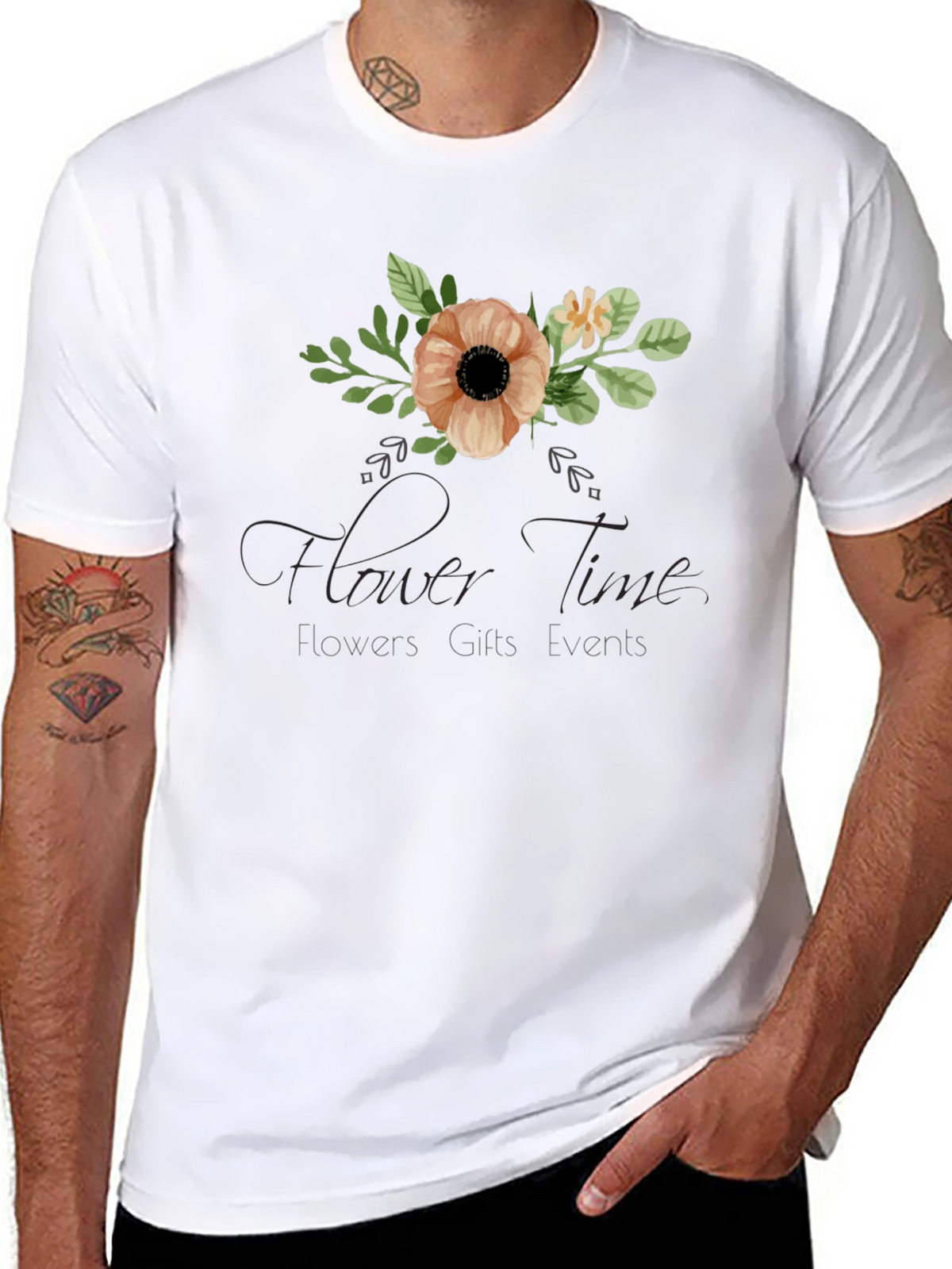 Floral Time Black Graphic T-Shirt