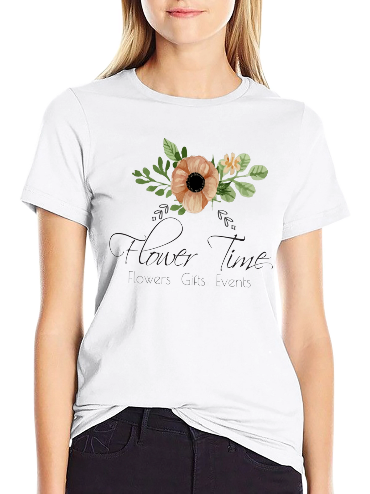 Floral Time Black Graphic T-Shirt