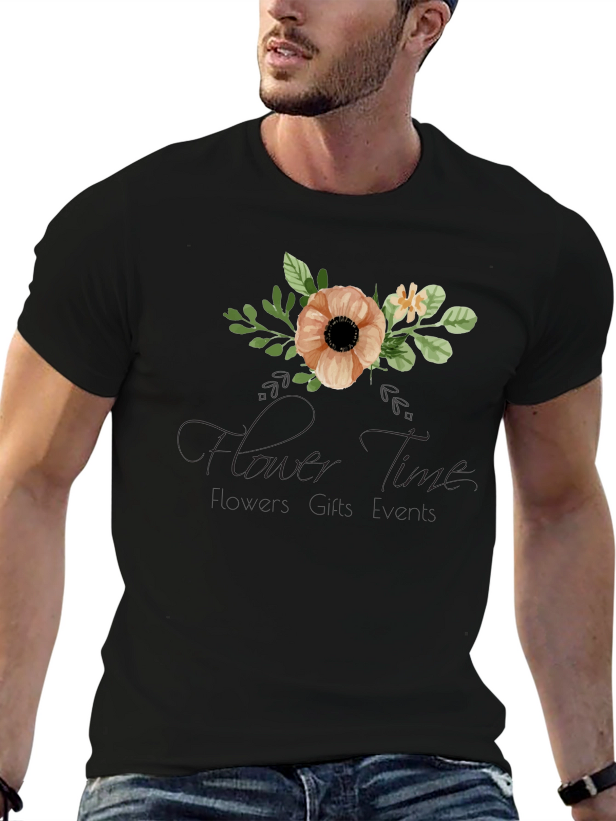 Floral Time Black Graphic T-Shirt