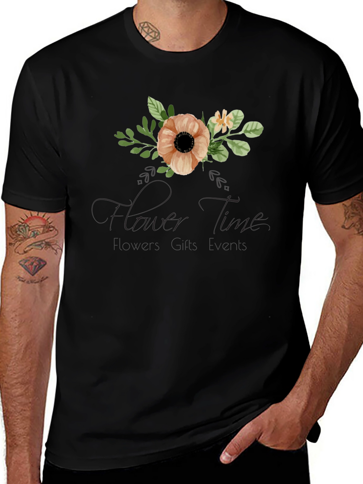 Floral Time Black Graphic T-Shirt