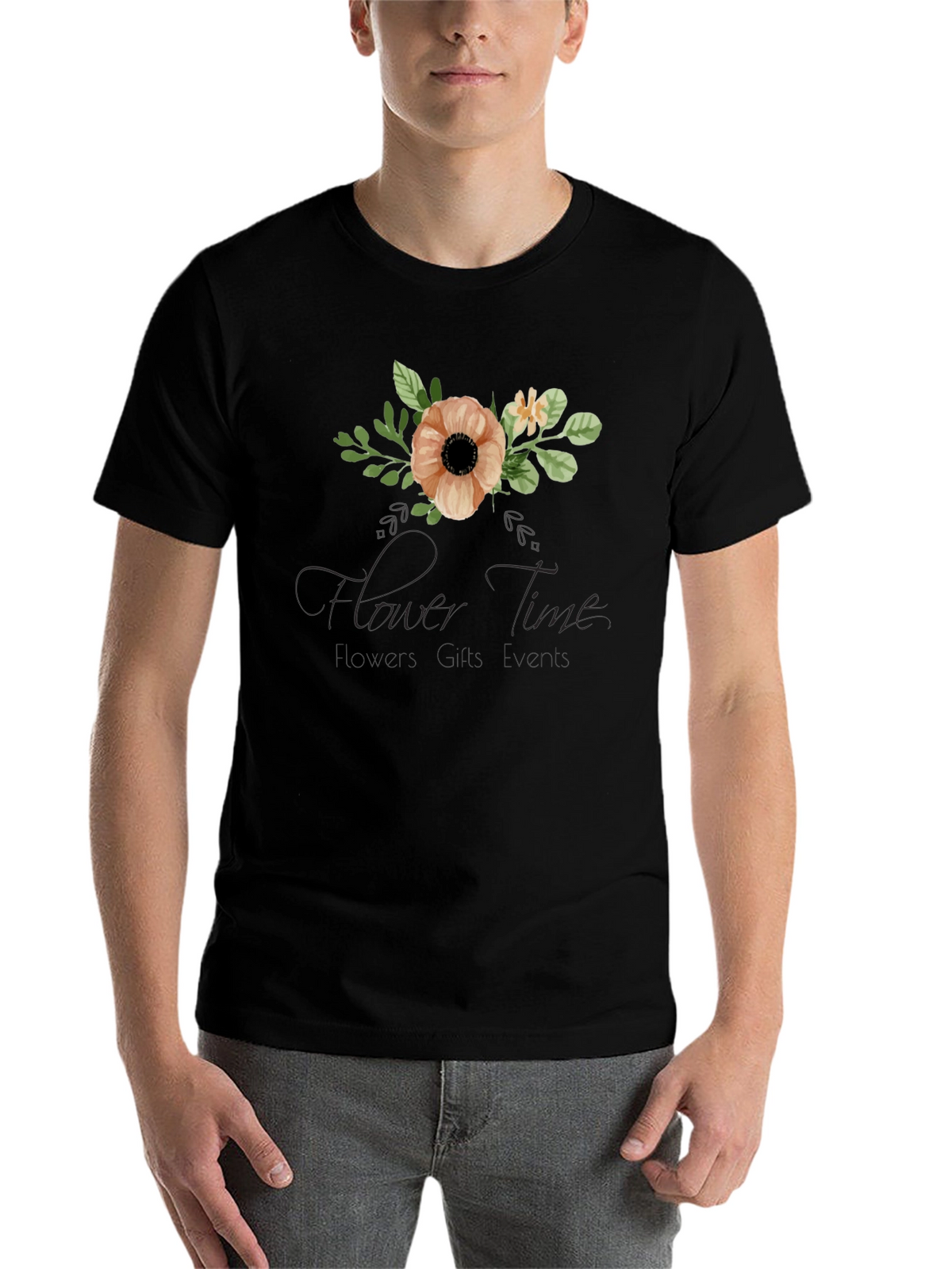 Floral Time Black Graphic T-Shirt