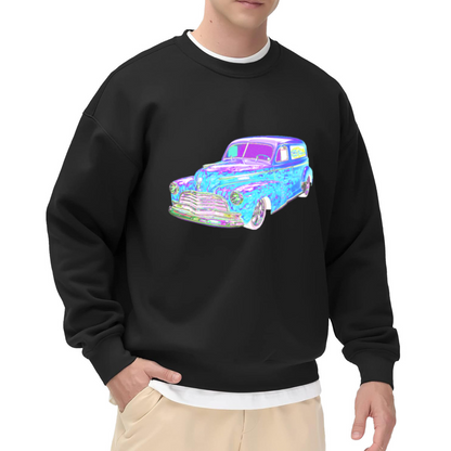 Psychedelic Lowrider Car Crewneck Sweatshirt | Retro Custom Car Graphic Pullover, Holographic Streetwear Top, Car Enthusiast Gift