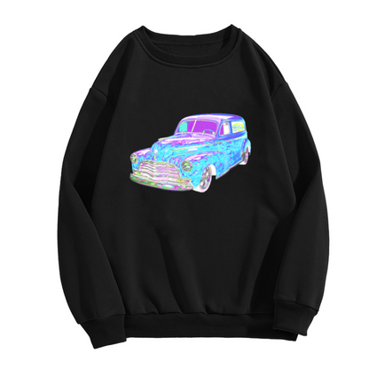 Psychedelic Lowrider Car Crewneck Sweatshirt | Retro Custom Car Graphic Pullover, Holographic Streetwear Top, Car Enthusiast Gift