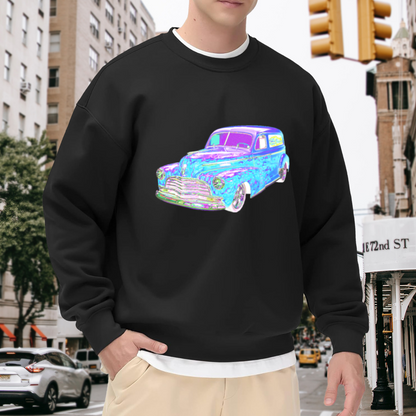 Psychedelic Lowrider Car Crewneck Sweatshirt | Retro Custom Car Graphic Pullover, Holographic Streetwear Top, Car Enthusiast Gift
