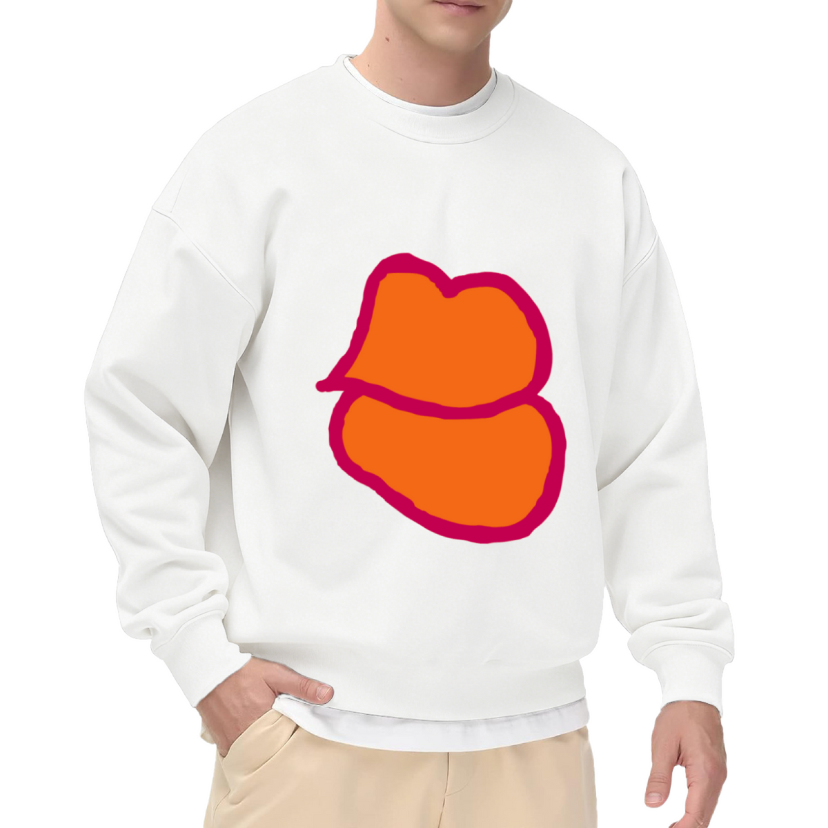 Vibrant Retro Pop Art Hand-Drawn Lips Graphic Crewneck Sweatshirt Bold Lip Print Casual Unisex Sweatshirt