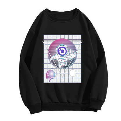 Vaporwave Astronaut Shaka Triangle Crewneck Sweatshirt | Retro-Futuristic Space Graphic Pullover, 80s Aesthetic Gift