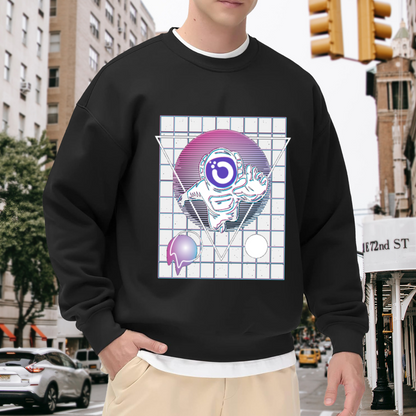 Vaporwave Astronaut Shaka Triangle Crewneck Sweatshirt | Retro-Futuristic Space Graphic Pullover, 80s Aesthetic Gift