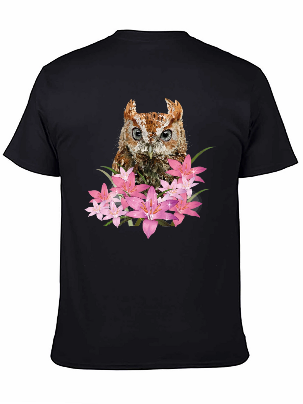 Owl & Floral Graphic Black T-Shirt