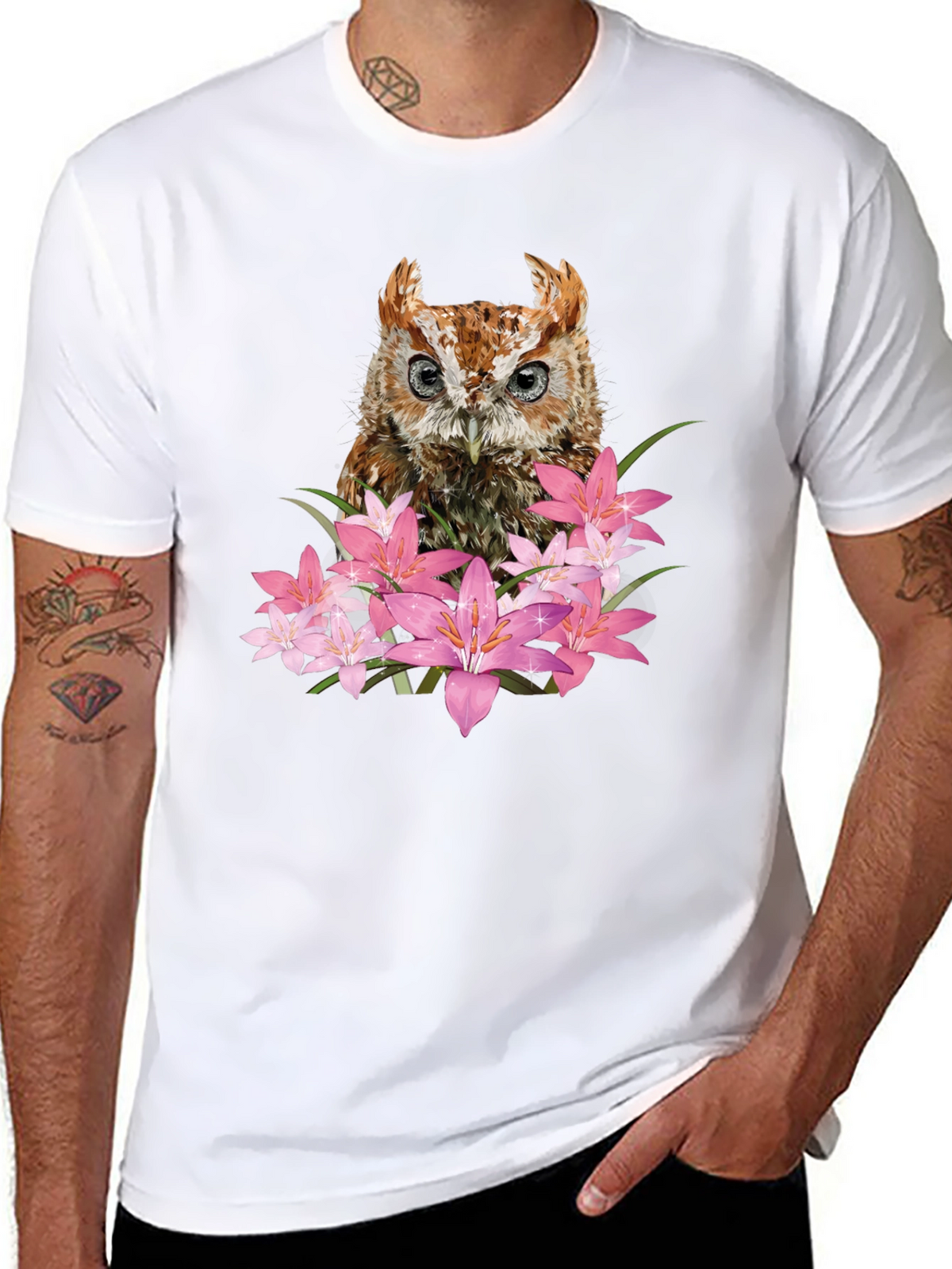 Owl & Floral Graphic Black T-Shirt
