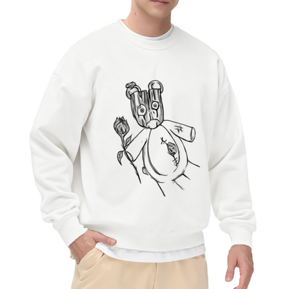 Creepy Woodgrain Head Doll Crewneck Sweatshirt | Dark Hand-Drawn Grotesque Graphic Pullover, Eerie Doll Streetwear Top, Halloween Gift