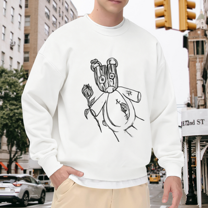 Creepy Woodgrain Head Doll Crewneck Sweatshirt | Dark Hand-Drawn Grotesque Graphic Pullover, Eerie Doll Streetwear Top, Halloween Gift