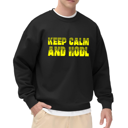 Keep Calm And HODL Glitch Text Crypto Crewneck Sweatshirt | Bitcoin Slang Pullover, Crypto Investor Gift