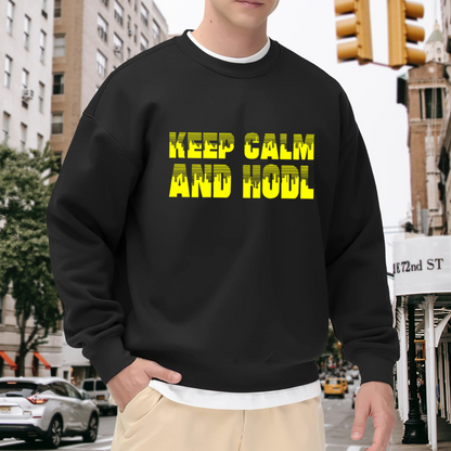 Keep Calm And HODL Glitch Text Crypto Crewneck Sweatshirt | Bitcoin Slang Pullover, Crypto Investor Gift