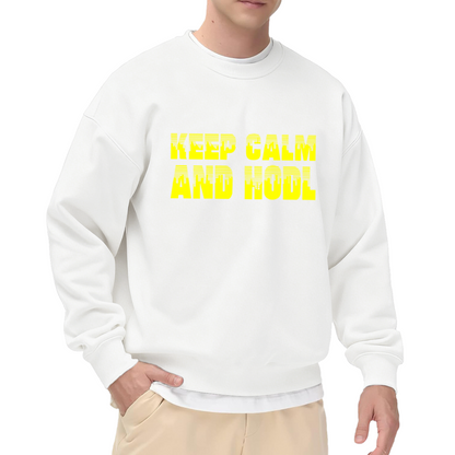 Keep Calm And HODL Glitch Text Crypto Crewneck Sweatshirt | Bitcoin Slang Pullover, Crypto Investor Gift