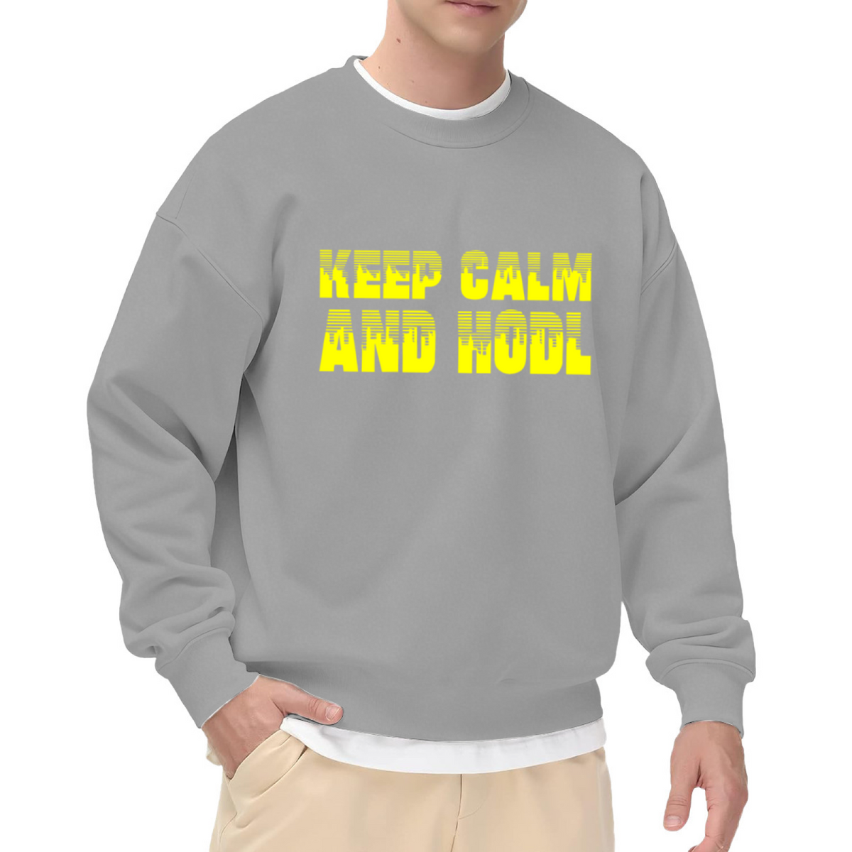 Keep Calm And HODL Glitch Text Crypto Crewneck Sweatshirt | Bitcoin Slang Pullover, Crypto Investor Gift