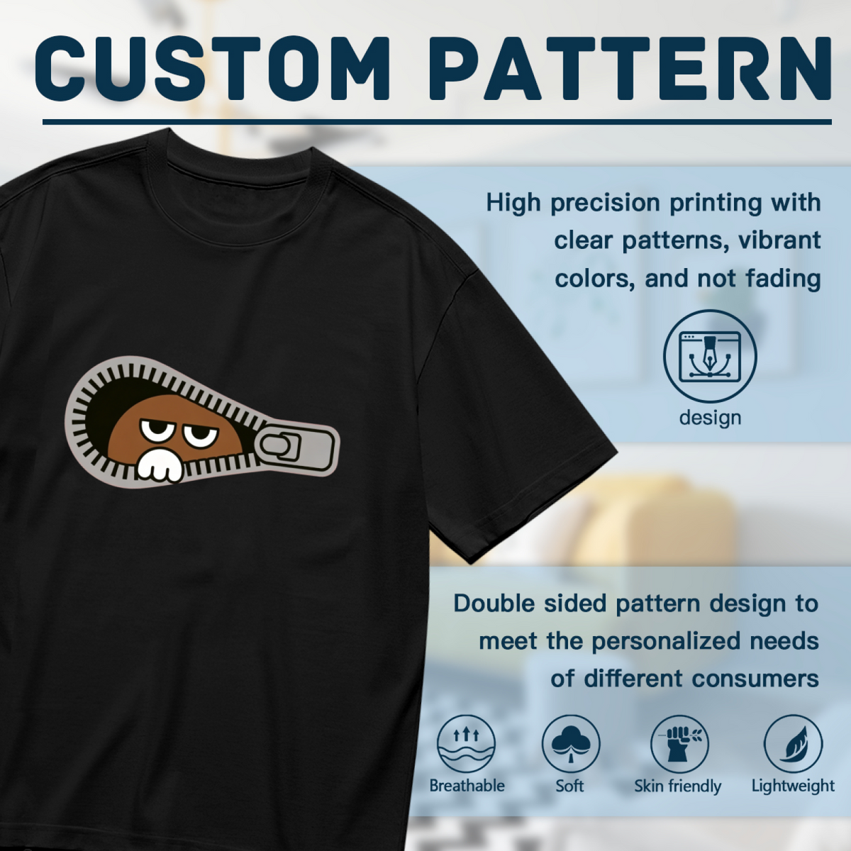 Funny Zipper Peeking Character Cartoon Tee