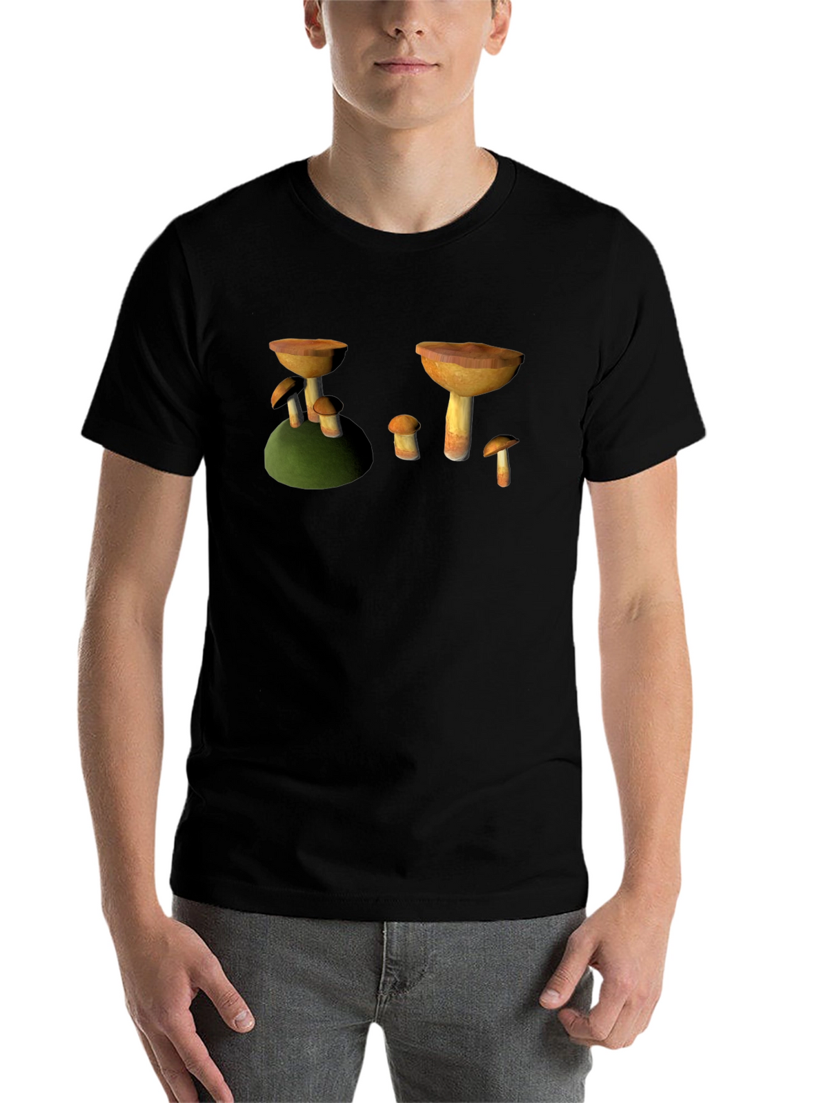 Mushroom Print Black T-Shirt