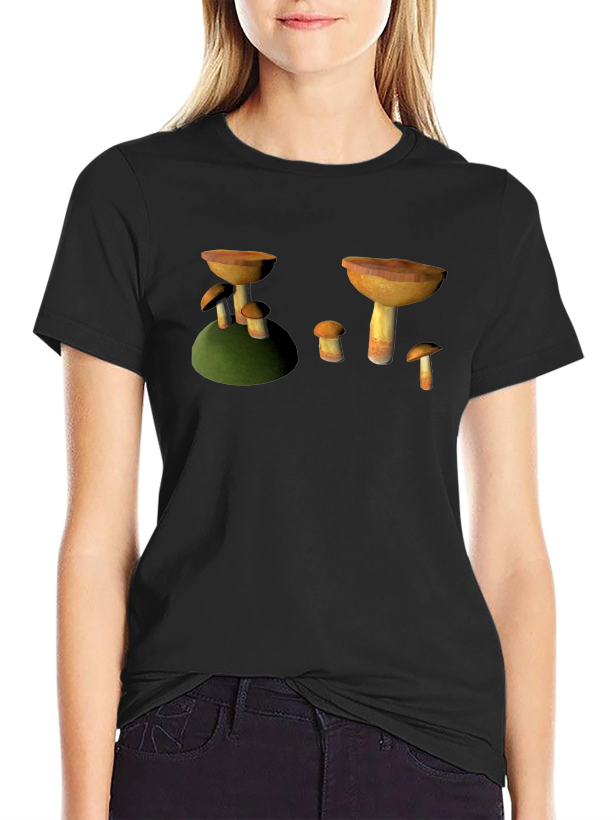 Mushroom Print Black T-Shirt
