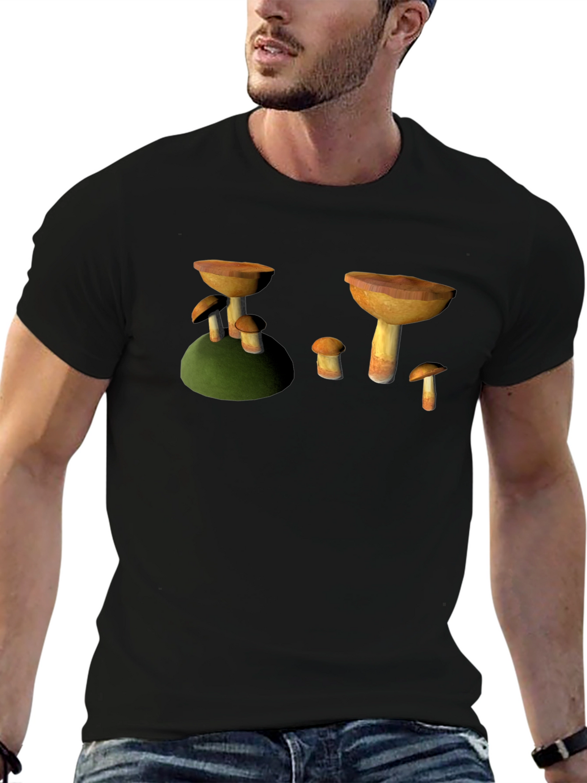 Mushroom Print Black T-Shirt